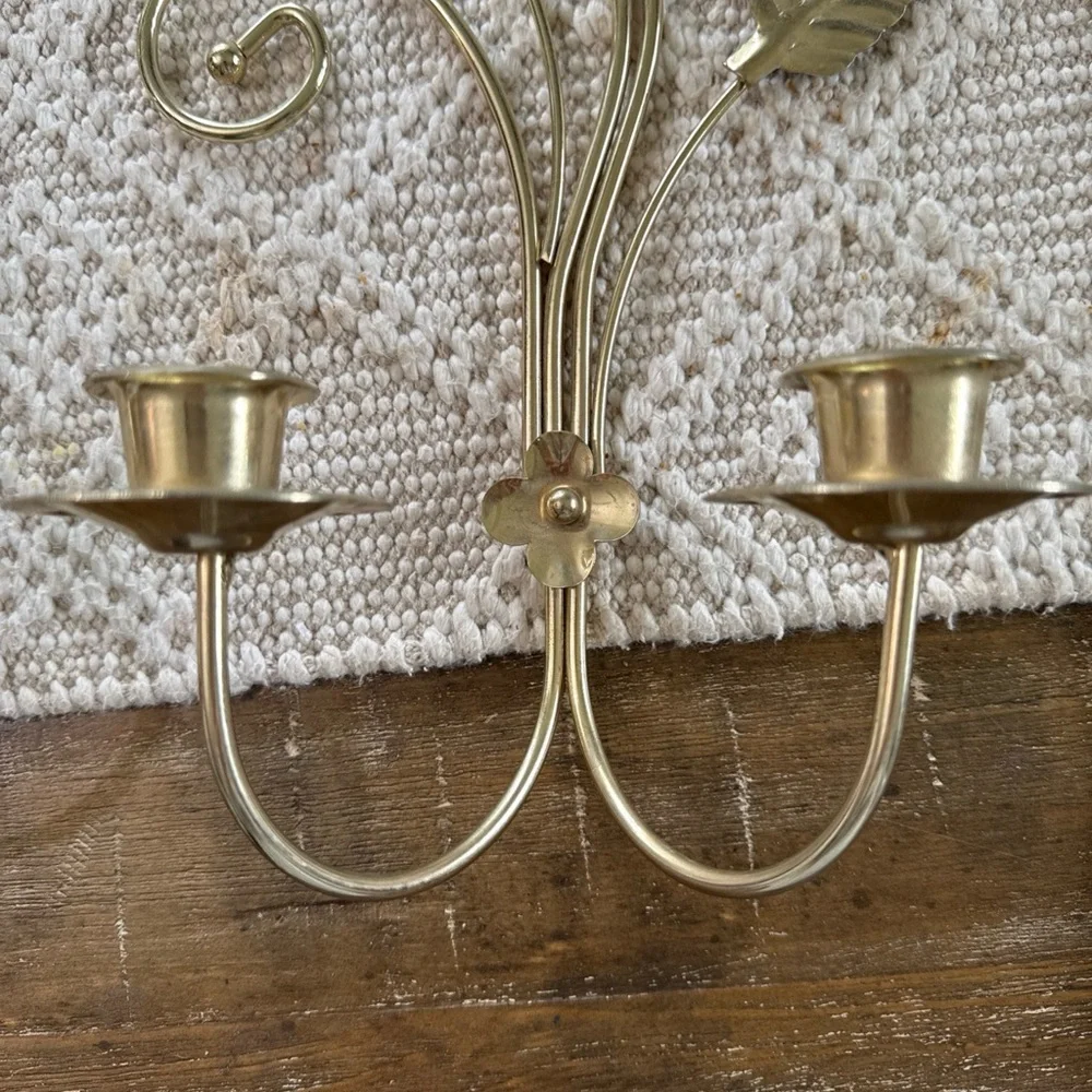 Home Interiors Gold Leaf Double Candle Wall Hooks